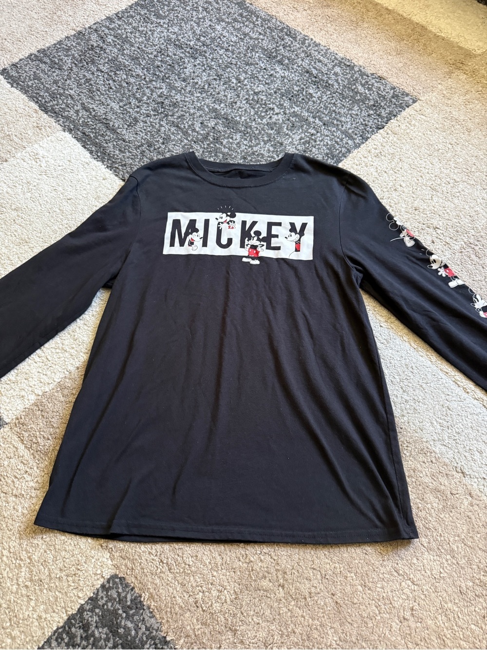Disney Black Womens Medium Long Sleeve Mickey Logo Tee